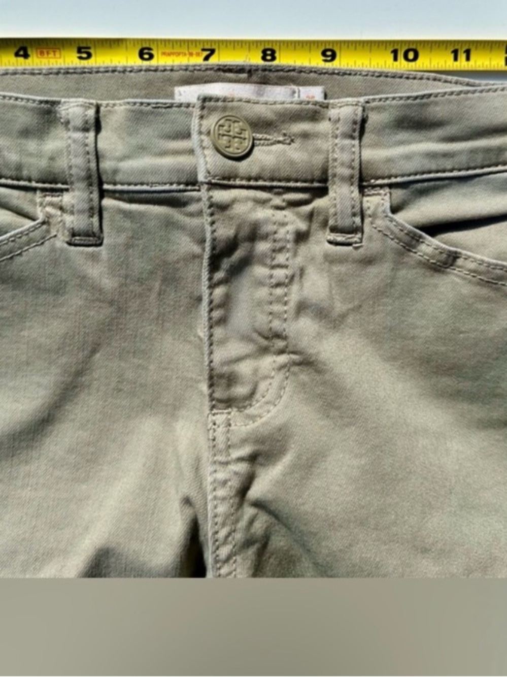 Tory Burch Emmy Stretch Skinny Olive Tan Women's Ankle Snap Pants Jeans, 26 - Picture 4 of 6